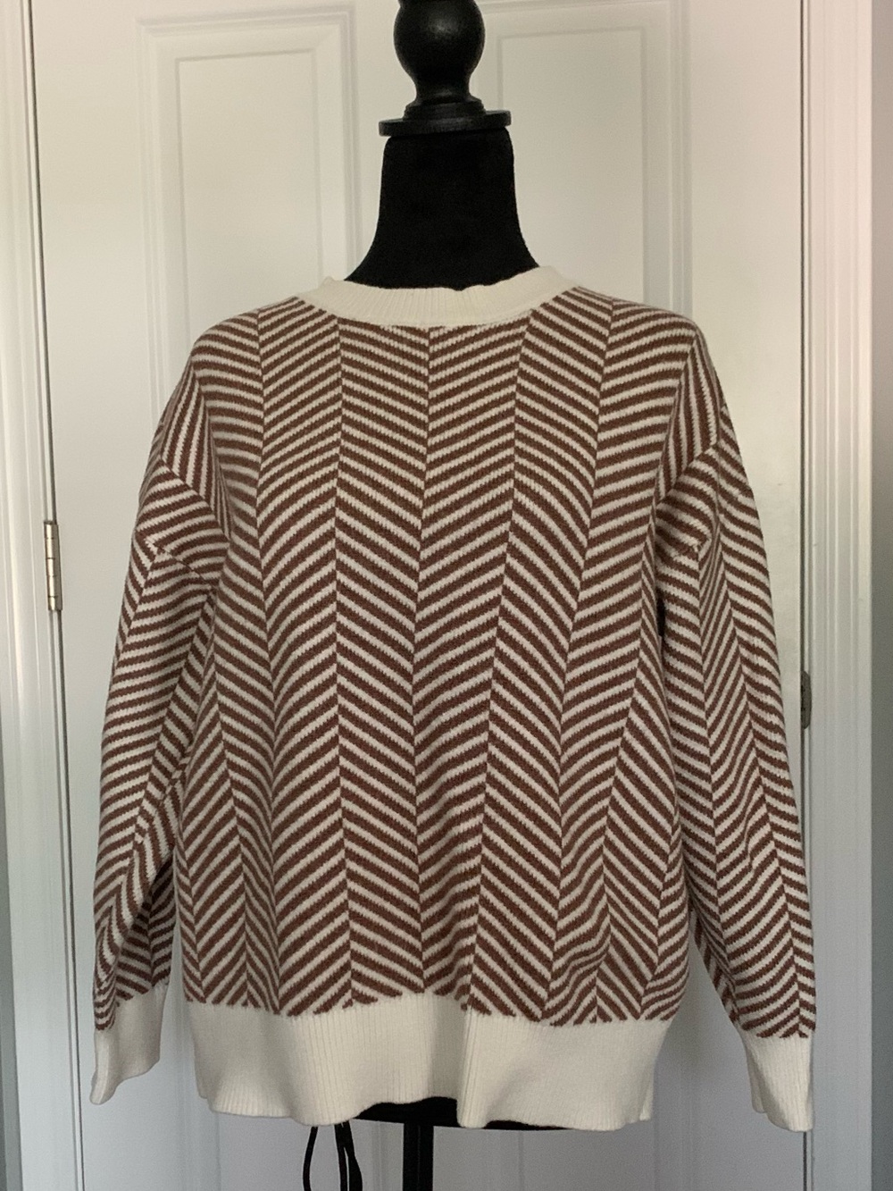 Crewneck Chevron Sweater in Brown and Cream